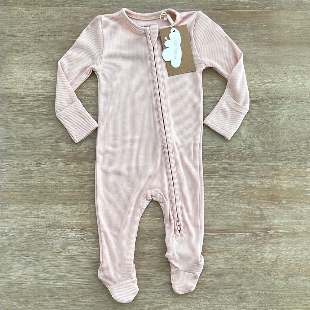 Angel Dear Baby Girl Modal Ribbed Footie Solid Pale Blush Pink 0-3 months